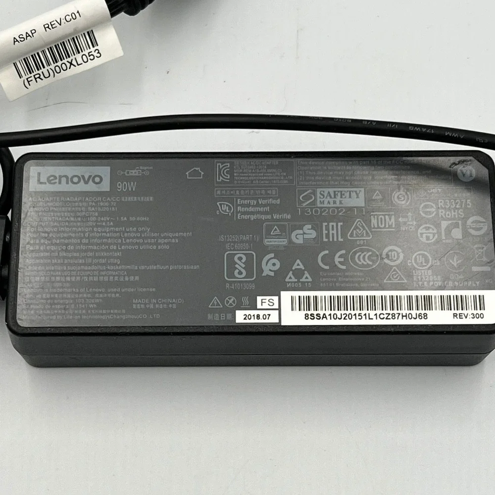 Lenovo AC Adapter Laptop Charger 90W Black Very‎ Good PA-1900-72 Slim Tip 20V